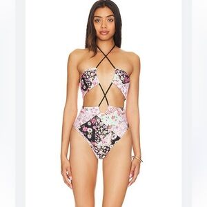 🆕 Tularosa Lyra Pink and Black Floral Cutout One-Piece Swimsuit
